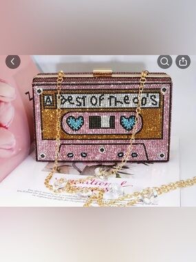 Y2K rhinestone cassette tape purse pink bling, clutch Crossbody
